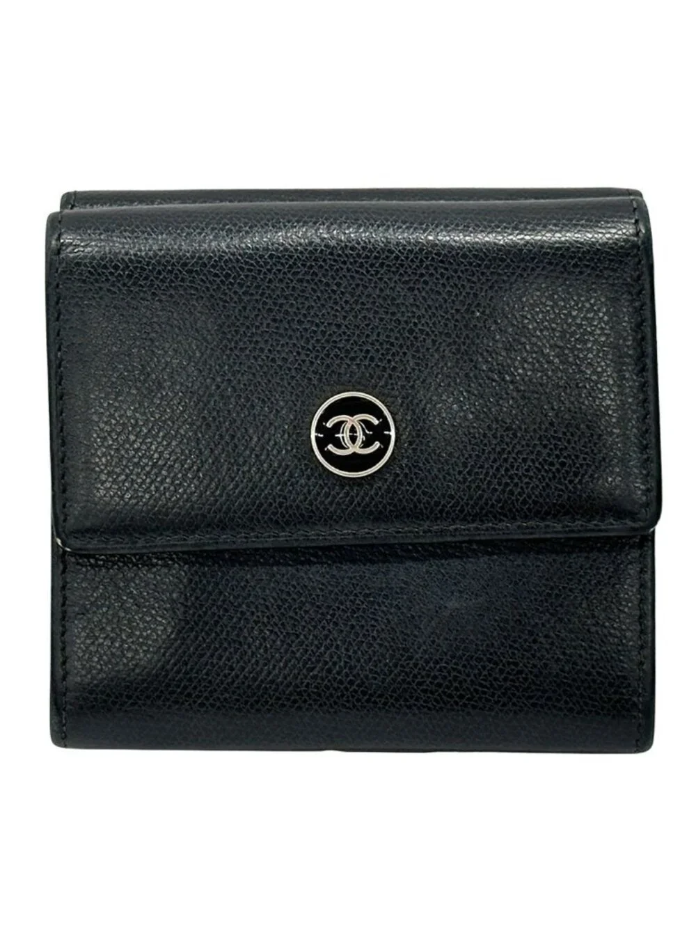 Chanel Wallet Coco Button Bifold Leather Black Simple Adult Logo